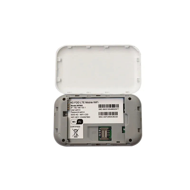 White portable 4G/3G wireless router, plastic body, 9.8x5.3x0.8cm, one slot, mobile car hotspot