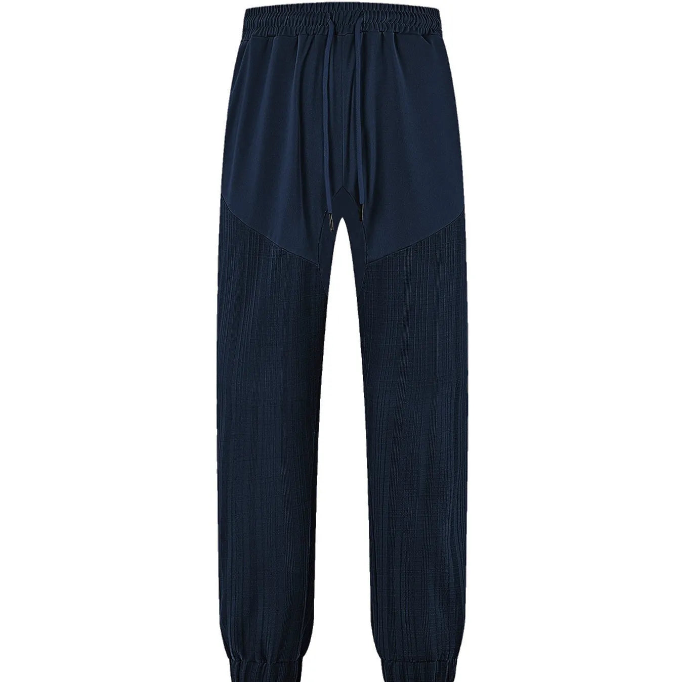 Men's Loose Thin Linen-Style Sporty Drawstring Patchwork Sweatpants with Stripes, Available in Navy Blue, Black, Khaki, White, Light Blue, Wine Red, Heather Gray, for Casual Summer Wear Mid-Rise Elasticated Waist with Belt