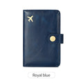 Women's PU passport holder with aircraft pattern design in multiple colour options showing organised document storage compartments