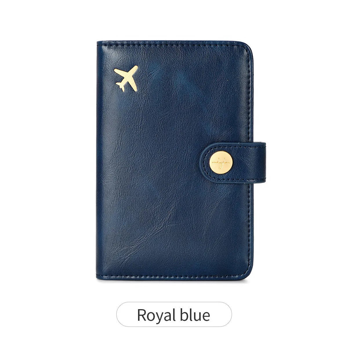 Women's PU passport holder with aircraft pattern design in multiple colour options showing organised document storage compartments