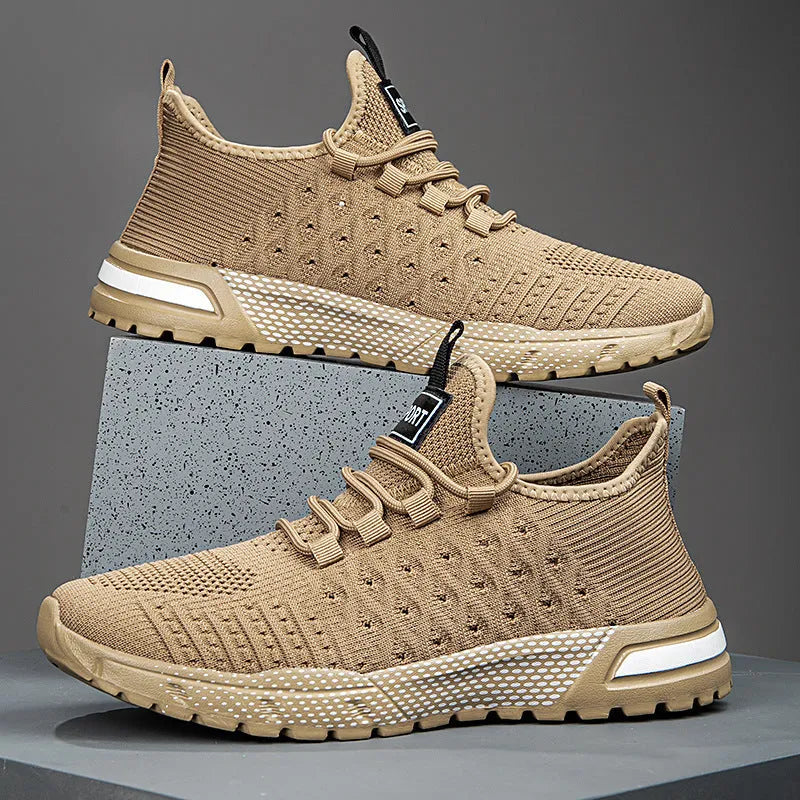 Men's mesh casual shoes in solid colour options including white, Army Green, black, grey, and khaki
