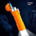 TH727 multi-function metal flashlight lighter in camouflage, red, black, blue, and yellow colours