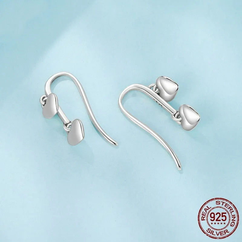 S925 sterling silver heart-shaped tassel ear hook earrings for women in silver colour SCE1927, one pair