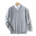 Men's plus size solid colour knitted pullover, dark grey woollen sweater with long sleeves