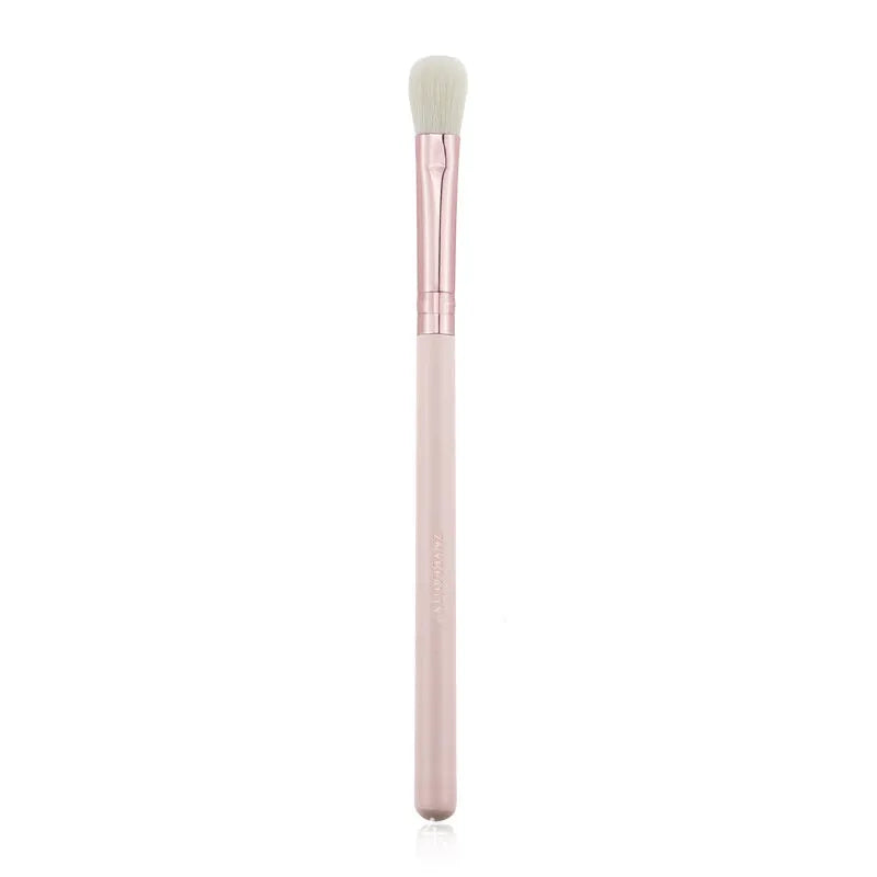 26 pink makeup brushes with wooden handles in storage bag