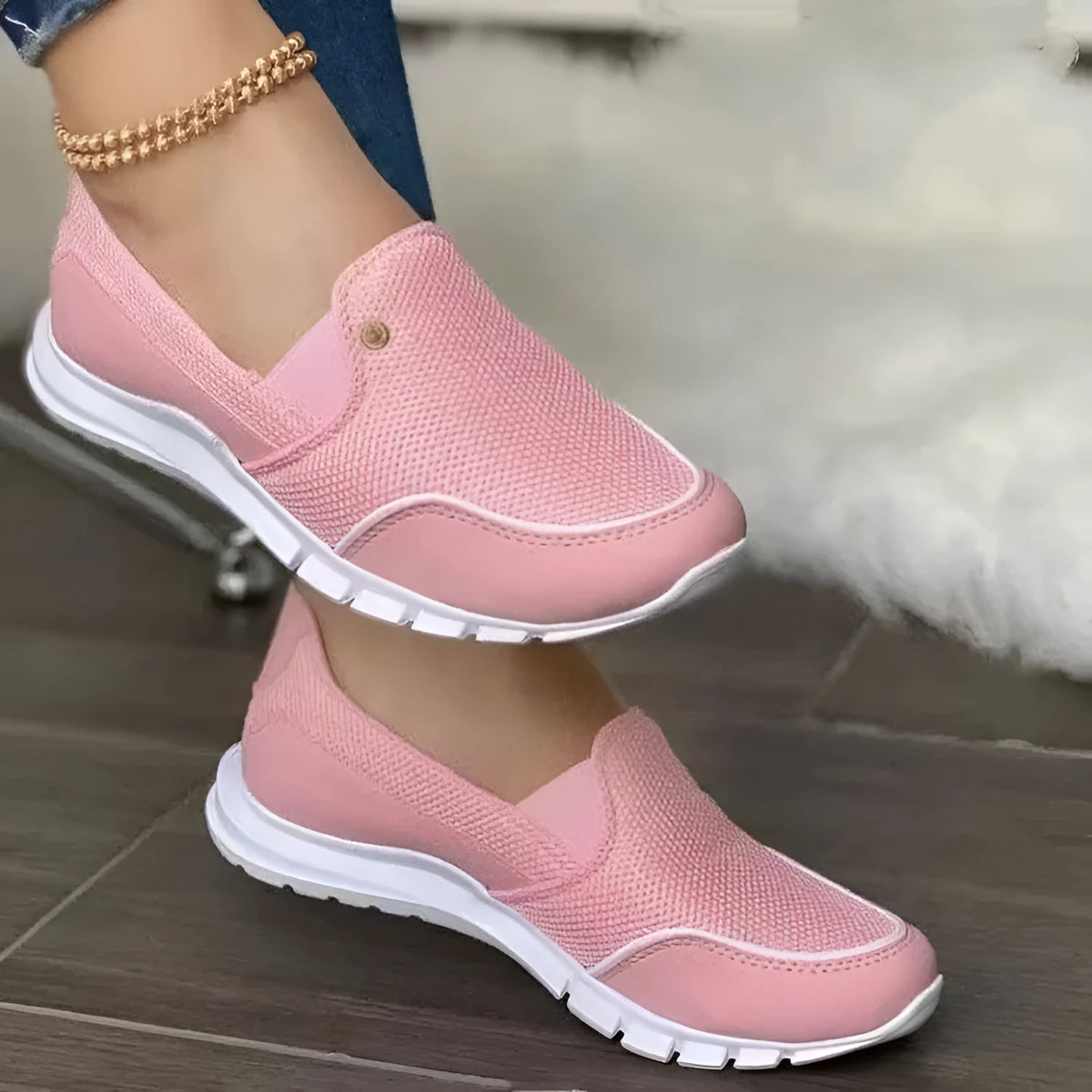 Canvas slip-on loafers for women flat heel round toe patent leather finish available in multiple colours