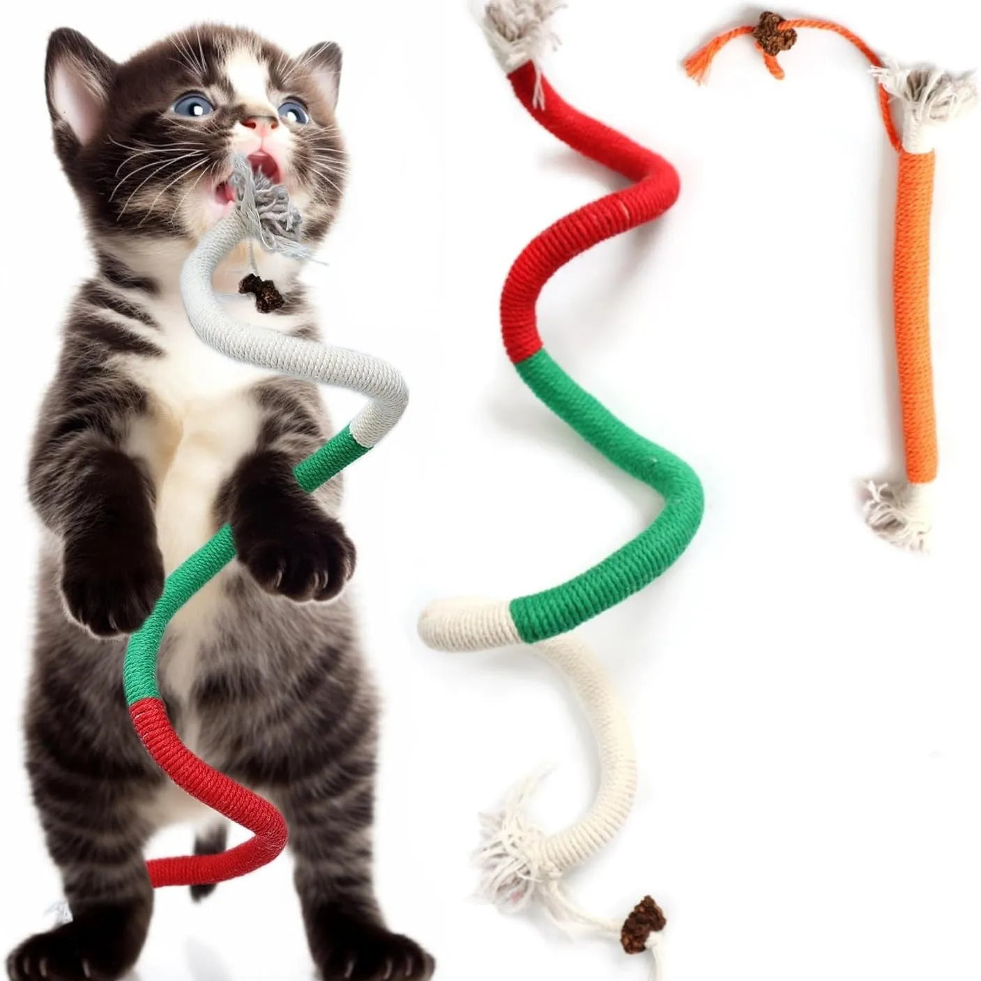 70cm long cotton string cat bite rope toy with catnip in multiple colour options.
