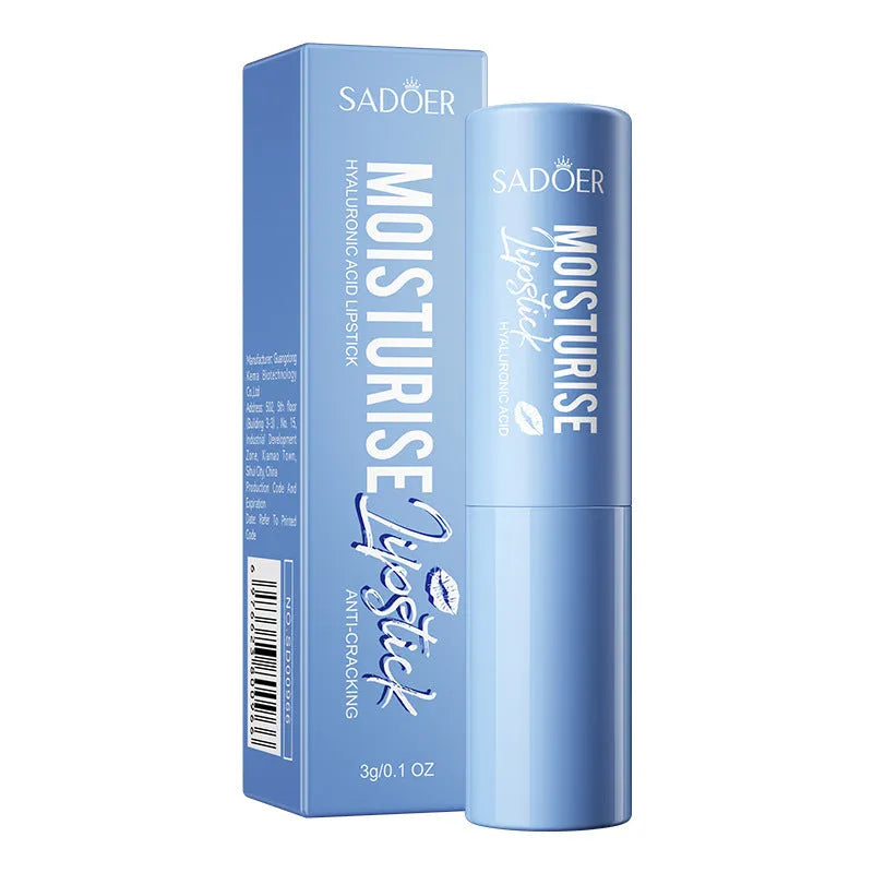 Anti-chapped lip moisturising lipstick in a tube, shown alongside text listing variants like Marigold, Hyaluronic Acid, and Watermelon.