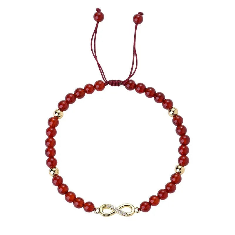 Hand-woven red agate bracelet with ethnic style design and diamond-shaped beads