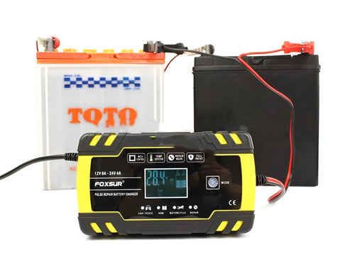 12V 24V battery charger with LCD screen for motorcycle car and truck lead-acid batteries