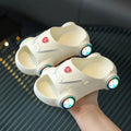 Kids glowing cartoon car sandals with anti-slip sole, sizes 20-35, in illuminated blue, black, white, yellow, and pink