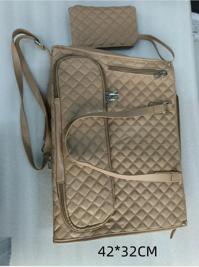 Women's quilted 2-in-1 thermal lunch tote bag with purse, 42 x 32cm, artificial leather, crossbody laptop storage