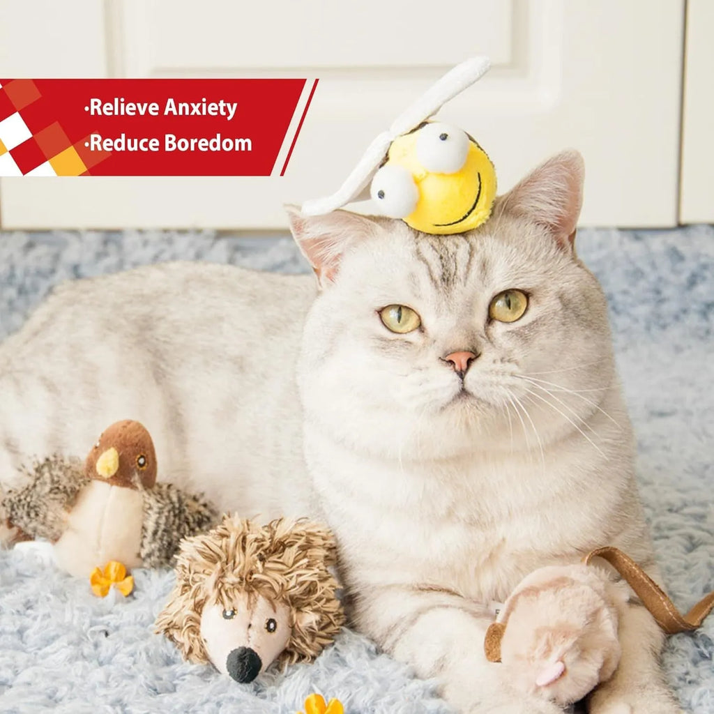 Yellow flannelette bee-shaped electronic cat toy with motion-activated squeak function