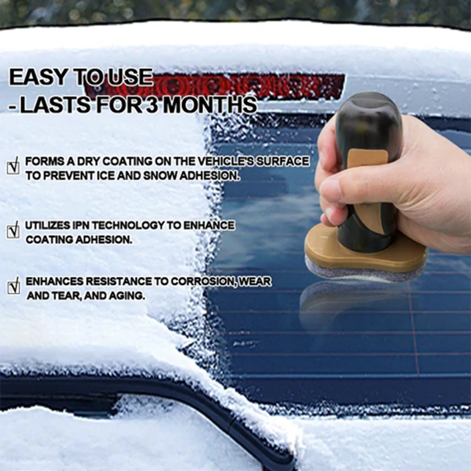 Car snow brush with hydrophobic nano coating liquid in 5x9x14cm packaging with PE handle