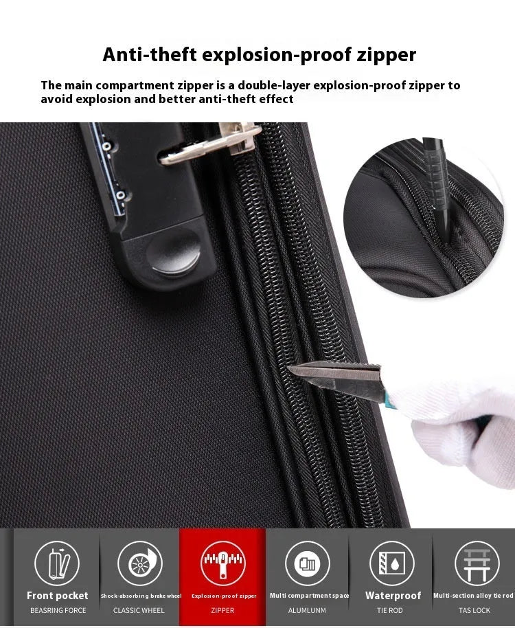 18-inch black Oxford cloth boarding suitcase with retractable handle and universal wheels