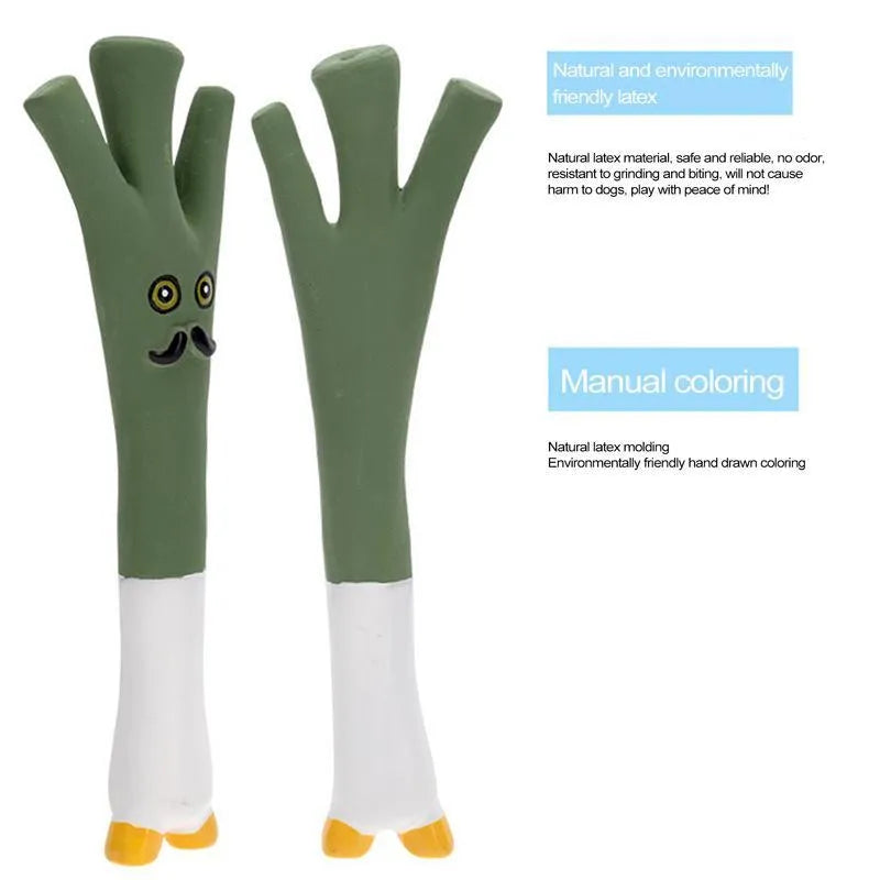 Latex vegetable dog chew toys with cartoon onion and eggplant designs