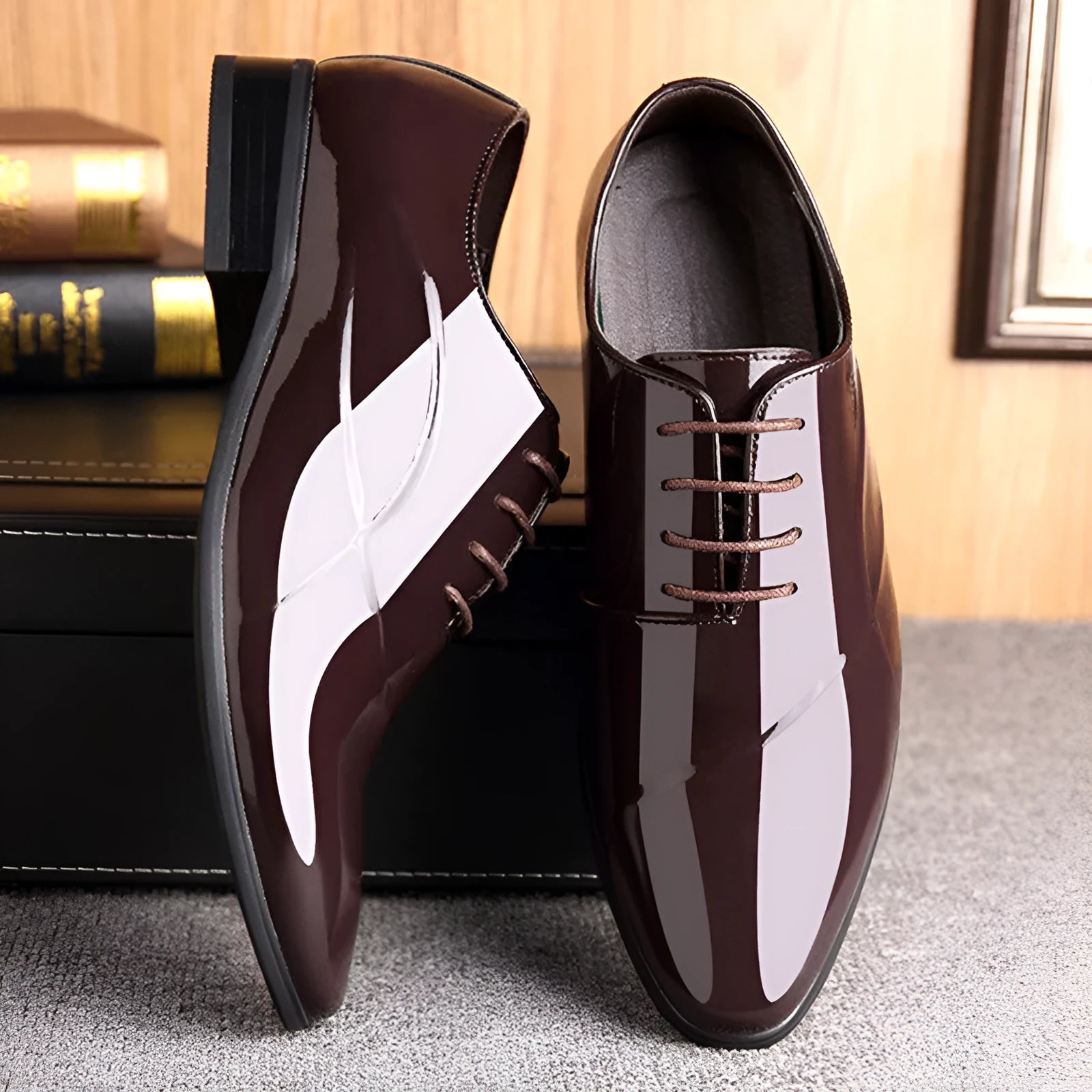 Men's black and brown formal business shoes with a tip toe shape, sizes 38-48
