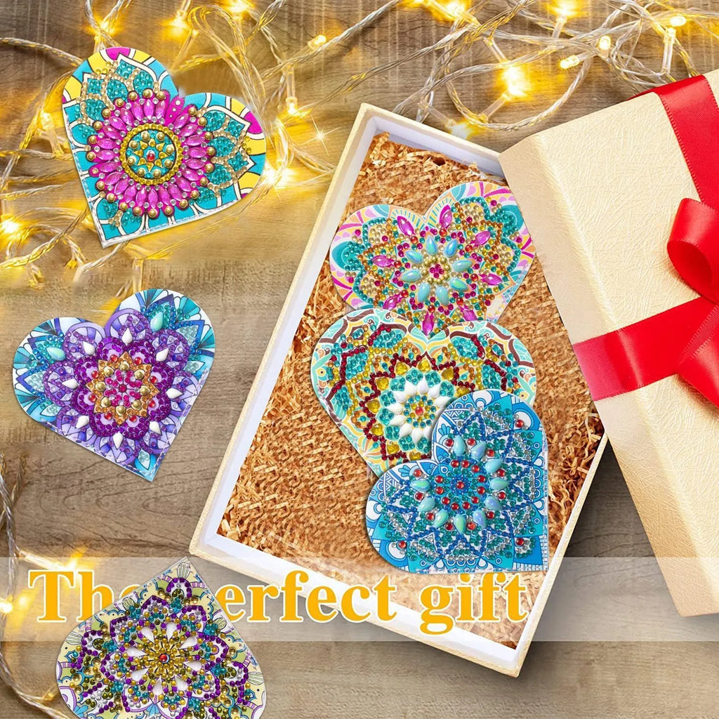 Six handmade PU leather cornerite bookmarks with crystal and floral decoration in a modern style.
