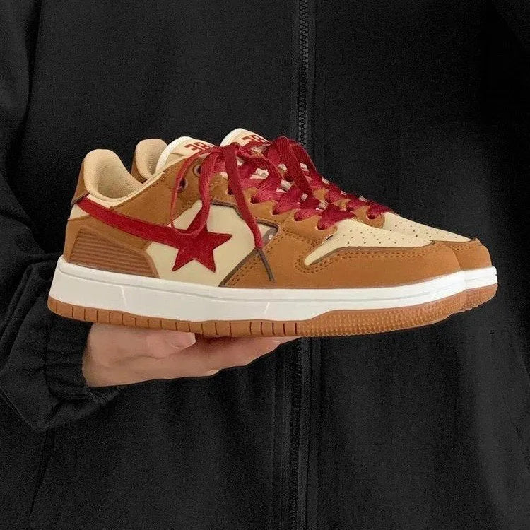Brown women's platform sneakers with sequin details and rubber soles