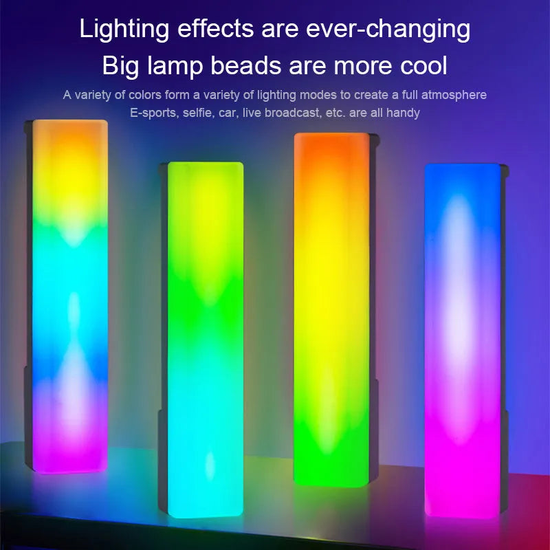 3D RGB music voice-activated ambiance lamp in white or black shell on tabletop