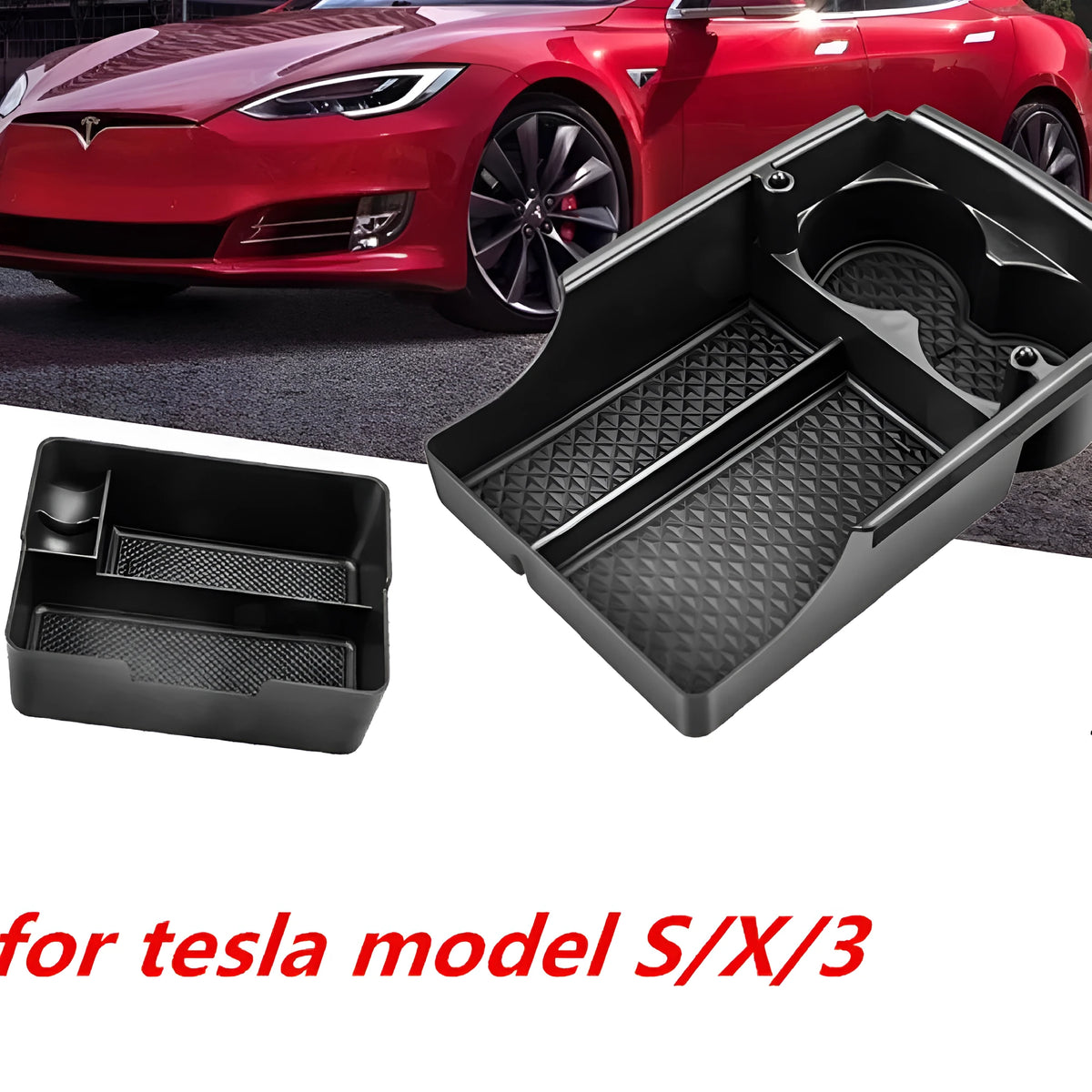 Black plastic storage box insert for Tesla Model 3 Model S Model X centre console armrest