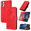 Embossed Datura flower flip leather Samsung phone case with card holder in royal blue
