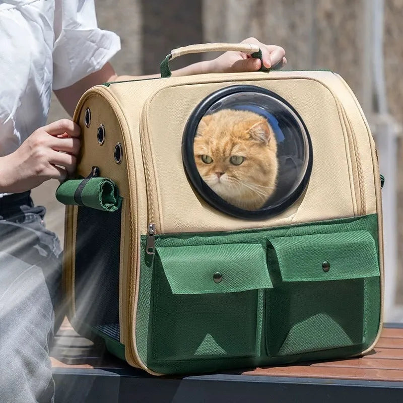 Solid colour cat space capsule backpack made of polyester for cats up to 7kg