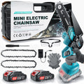 6-inch hand held wireless rechargeable lithium electric chainsaw kit with two batteries and storage box