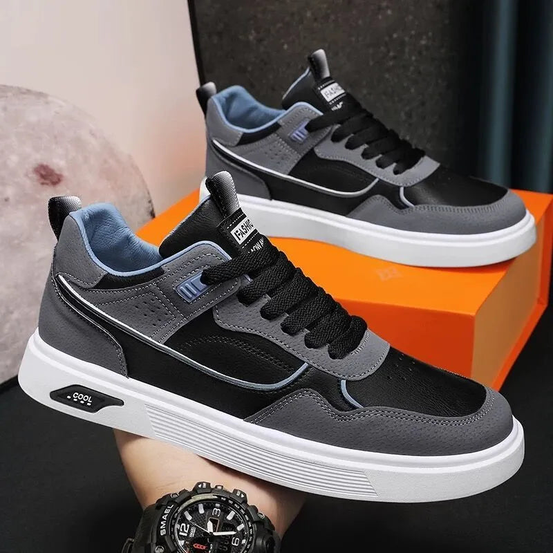 Men's Korean-style canvas board shoes with mesh lining in black, beige or gray