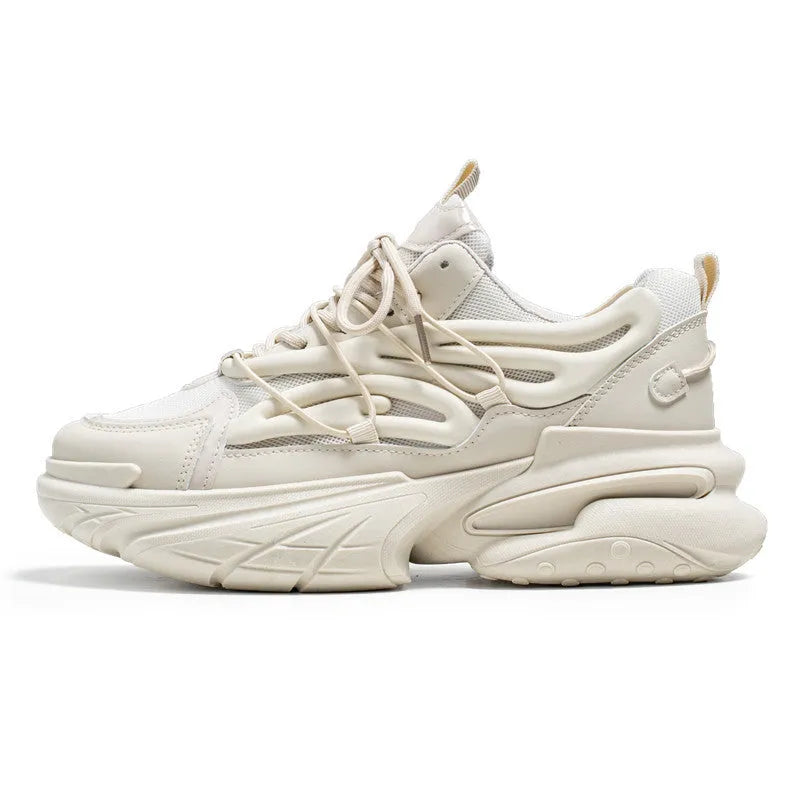 Men's beige and black mesh sneakers with rubber soles and lace-up front