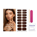 Brown soft gel nail sticker set with 16 coffee colour patches, rubbing strip, wooden stick and alcohol cotton.