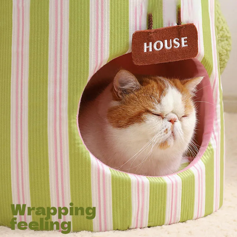 Cauliflower tree hole nest enclosed pet house for small dogs and cats in green and yellow colours