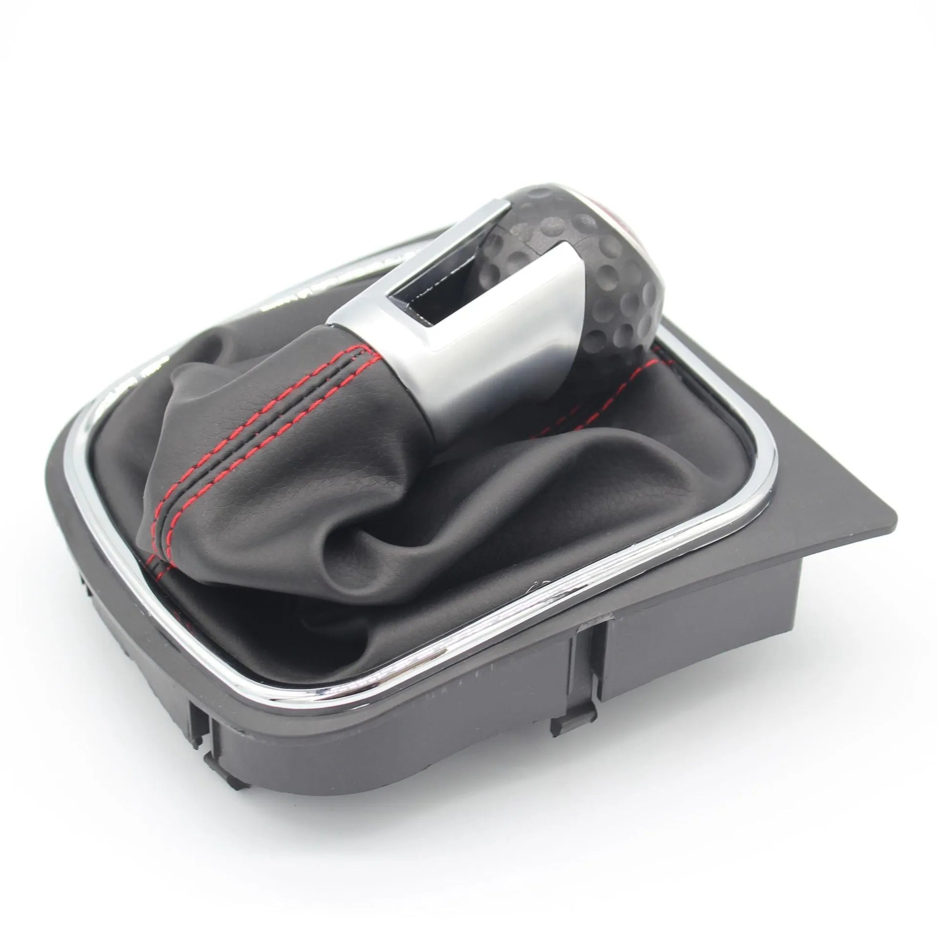 Leather gear knob and dust boot replacement part for Volkswagen Golf 5, Golf 6, and Golf 7 models.