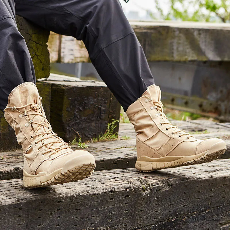 Summer Yulong Combat Boots tactical desert footwear in black and sand colours