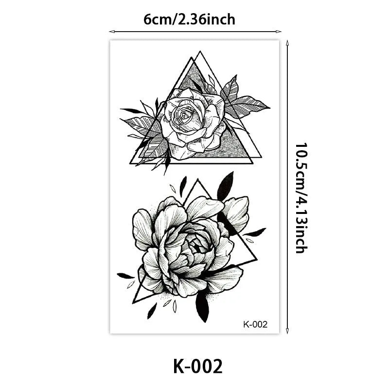 Temporary tattoo sticker with English letters and flowers, 60x105mm, water transfer printing, K060-K068 patterns