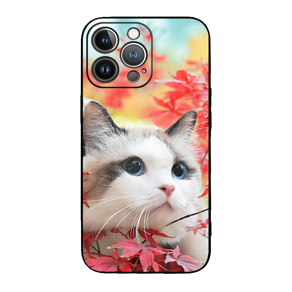 Animal glass phone case for iPhone with painted tiger, owl, or lion design and black back cover