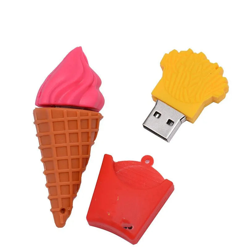 Mini ice cream shaped pink USB flash drive showing plastic construction and USB connector