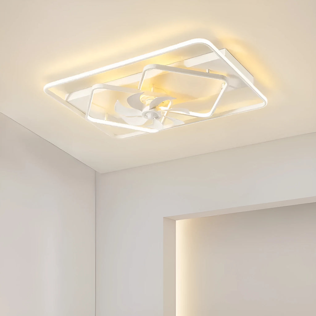 Modern ceiling fan lamp with thin suction blades and integrated light in 1100x700mm size
