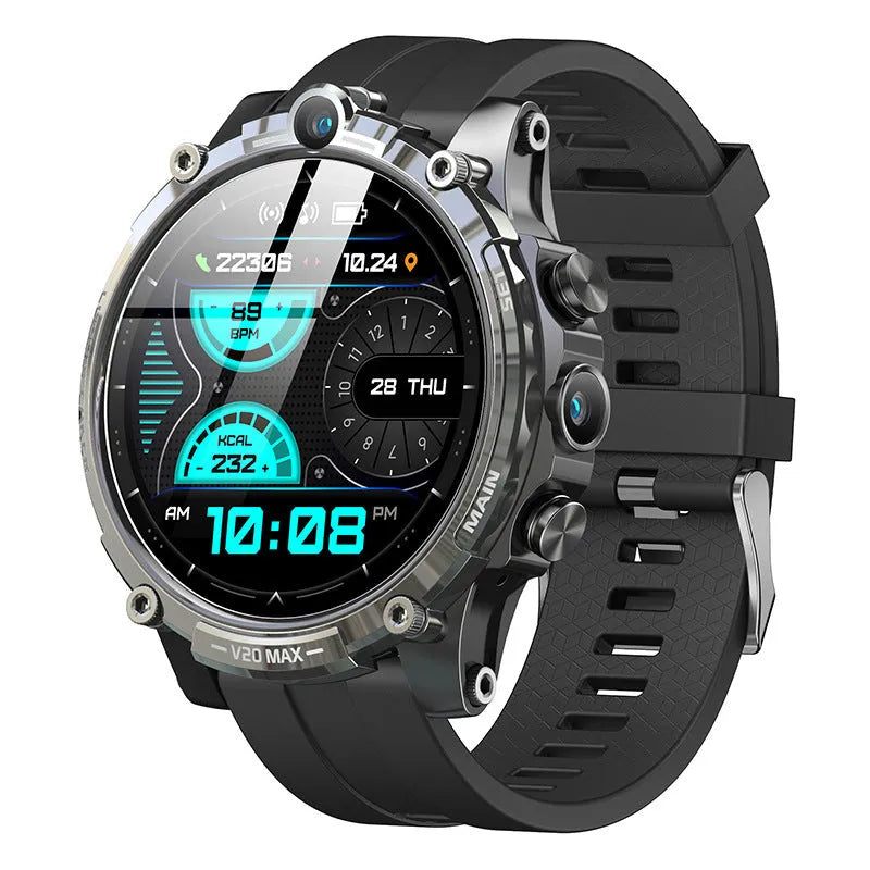 V20 smart watch with 1.6 inch 400x400 screen, dual camera, silicone wristband, 50.5mm case
