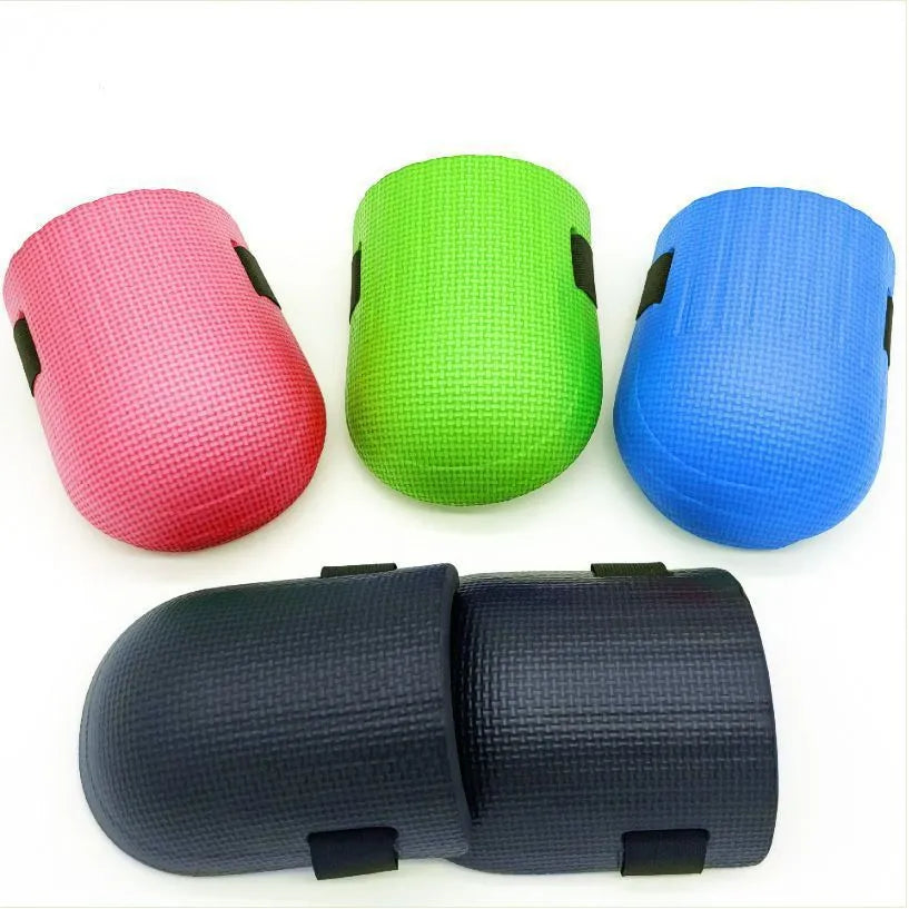 A pair of EVA foam kneecap pads in blue, showing their curved shape and approximately 11mm thickness.