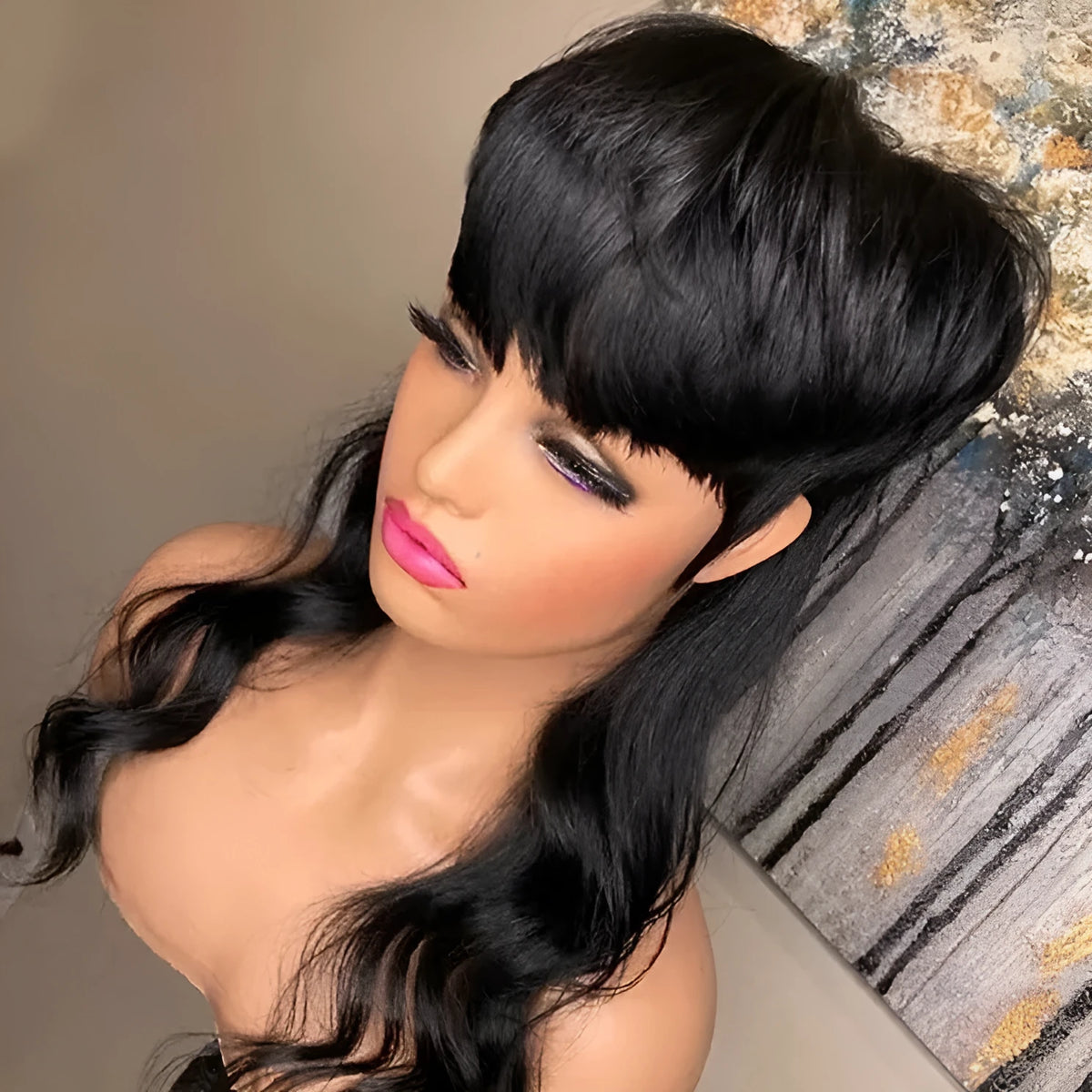 Brazilian wig with black front short back long hairstyle made from synthetic high-temperature fibre