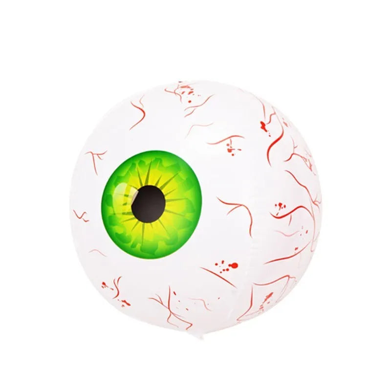Green Halloween eyeball balloon inflated to 40 cm diameter with a detailed bloodshot pattern.