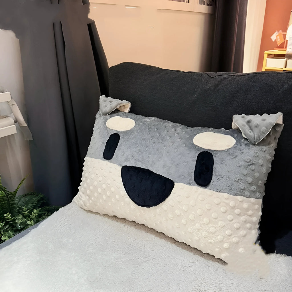 Grey schnauzer and white West Highland terrier shaped soft decorative cushion pillow.