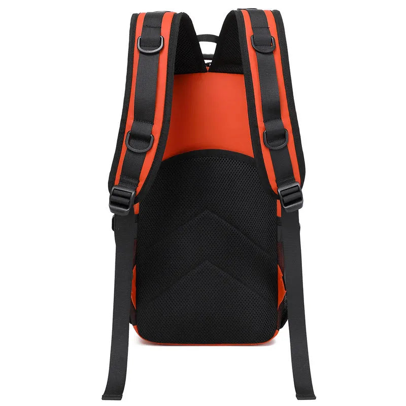 Large solid-colour outdoor backpack with hiking straps in orange, black, CP, or Black Scorpion.