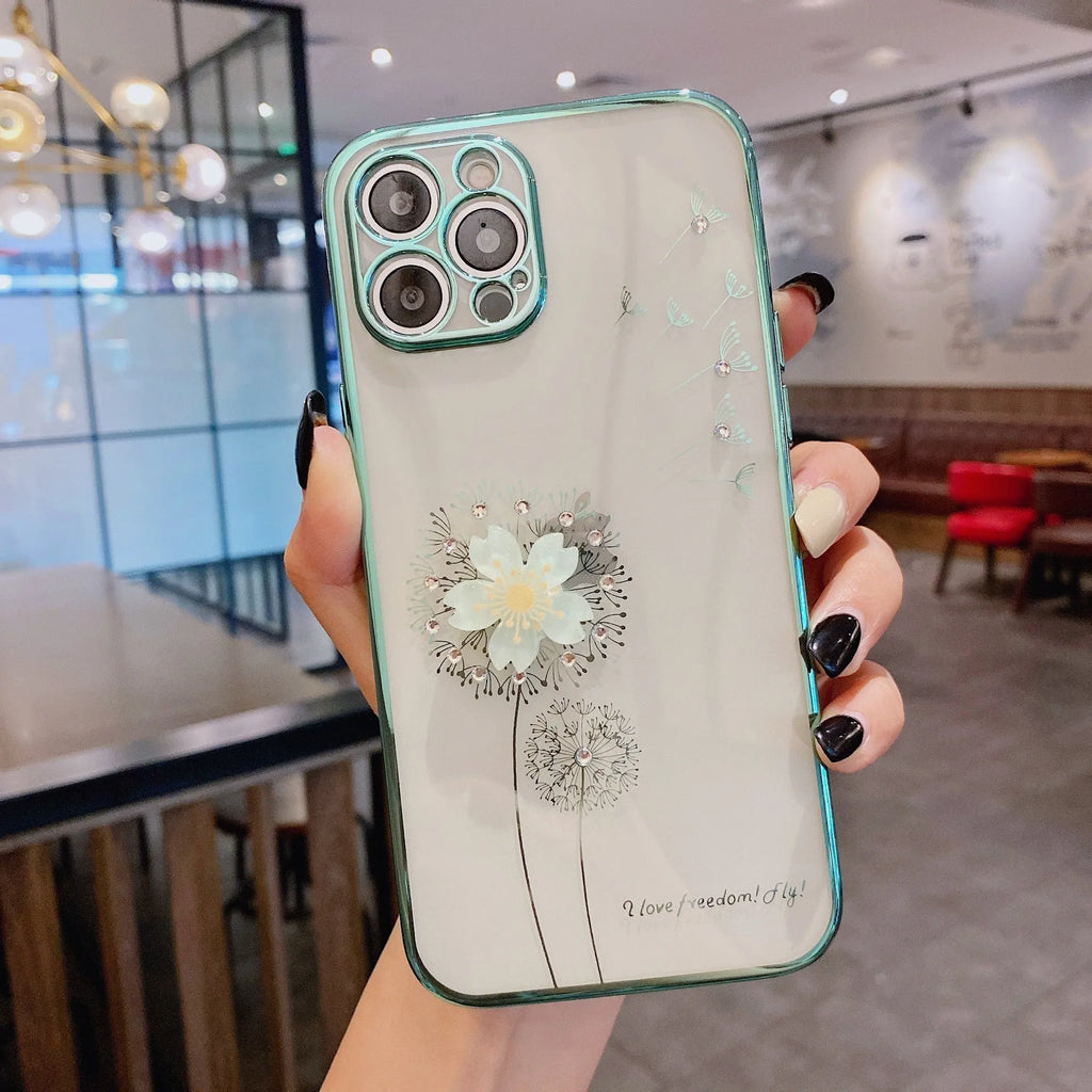 3D floral pattern phone case with spin stand holder for iPhone models