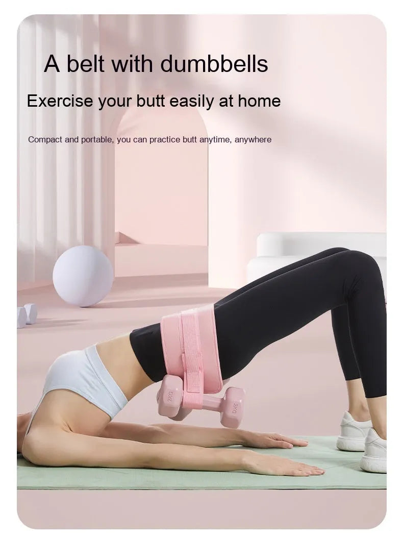 Black and pink weight-bearing hip bridge auxiliary strap for dumbbell and barbell training