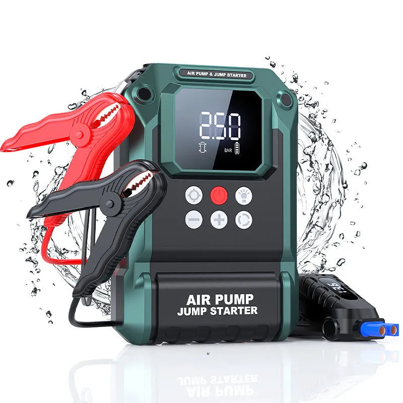 Emergency starting power supply S400 8000mAh with smart clip jumper, air pump hose, and four valve pieces