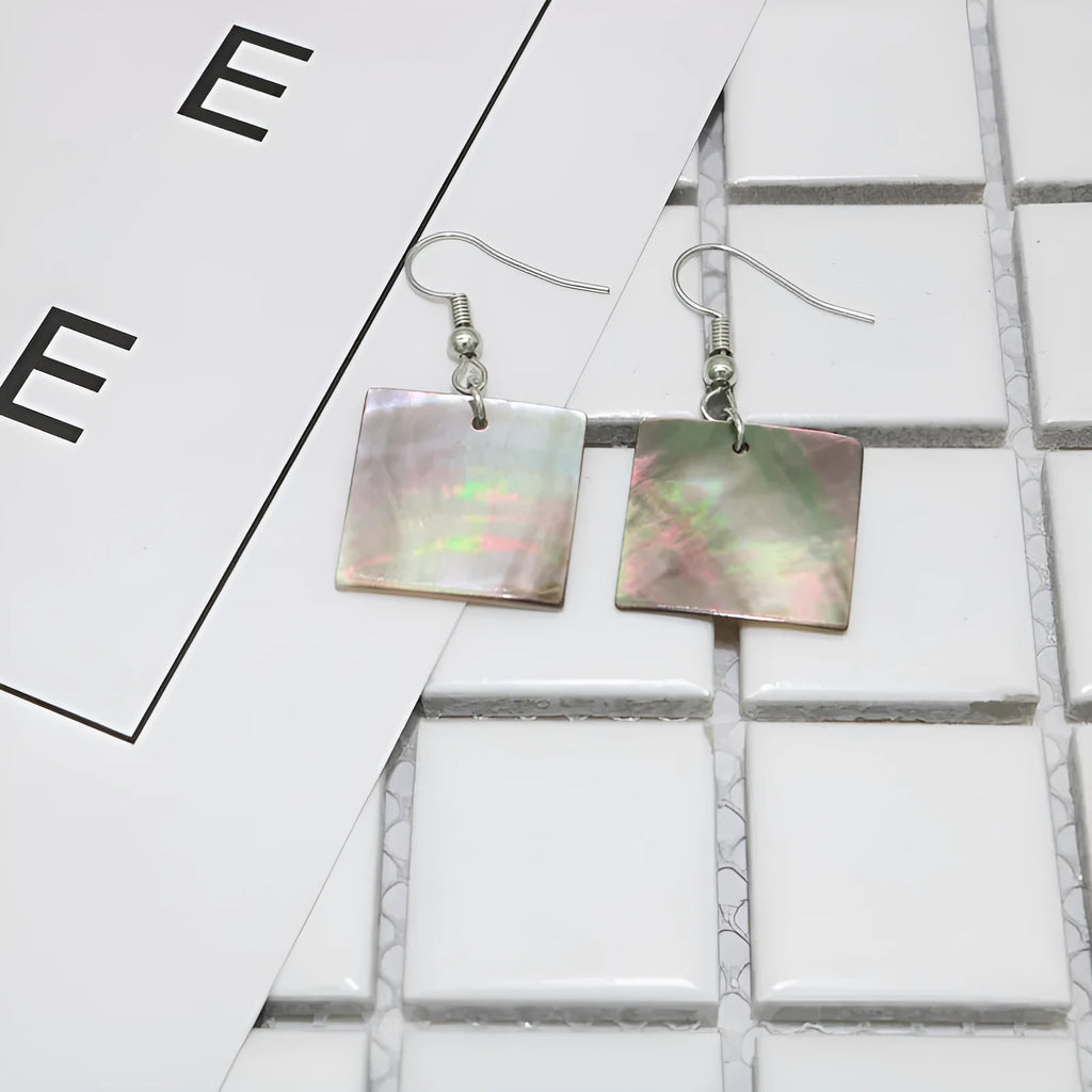 Women's shell earrings in geometric square panther and rectangular shell retro designs