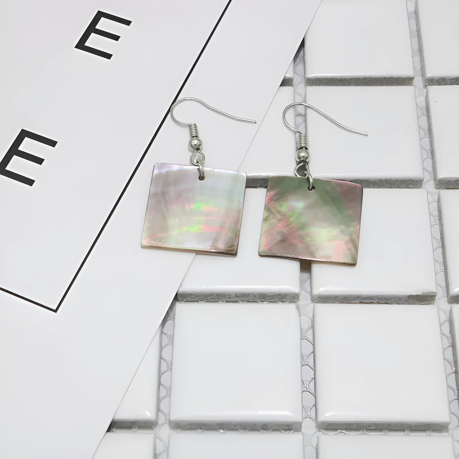 Women's shell earrings in geometric square panther and rectangular shell retro designs