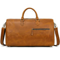 Crazy horse leather travel bag in light or dark brown with 36-55L large capacity and wear-resistant genuine leather finish